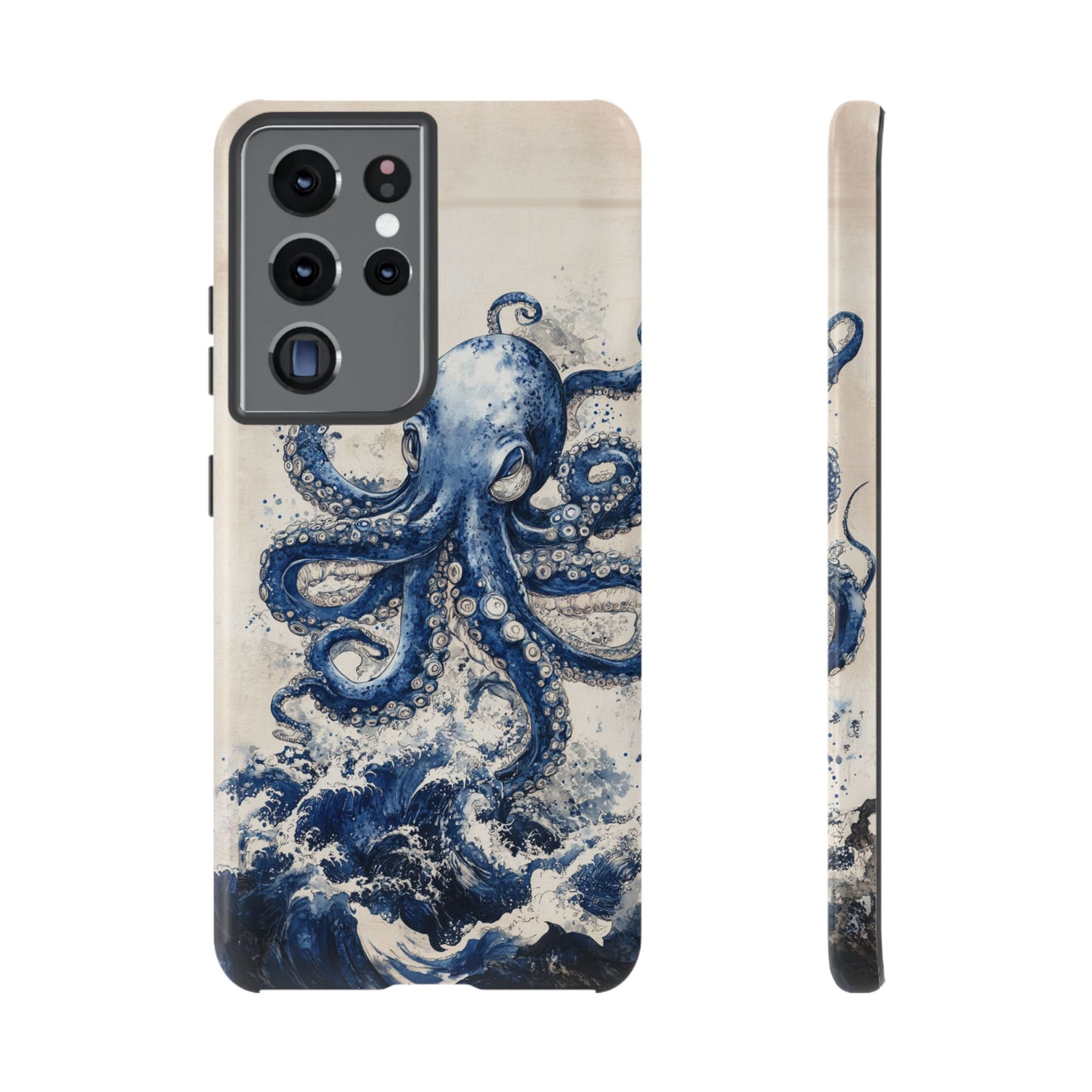 Vintage Japanese Art Style Blue Octopus and Waves Phone Cover