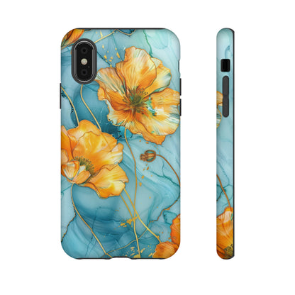 Gold Poppies Color Splash Floral Design Phone Case