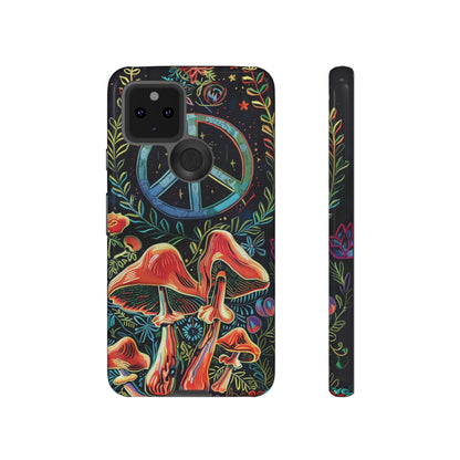 Embroidery Style Magic Mushrooms and Peace Sign Phone Case