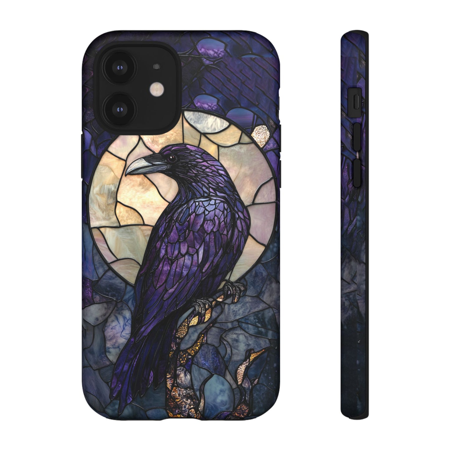 Halloween Phone Case Purple Raven Stained Glass Style Spooky Moon Phone Cover