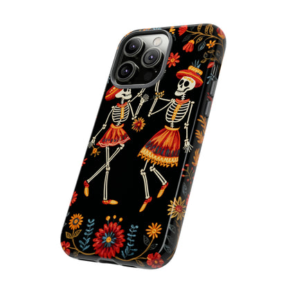 Dead Can Dance, iPhone 15 case, Floral Embroidery Skeletons | Whimsical Dance of the Departed for Google Pixel, iPhone & Samsung Galaxy