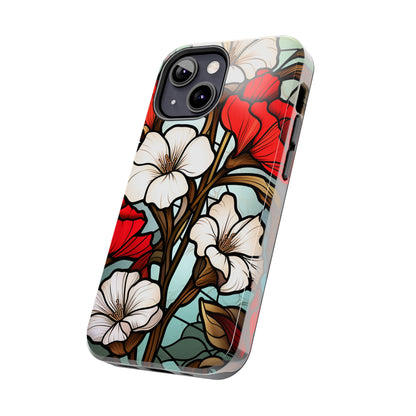 Red and White Floral Stained Glass iPhone Case