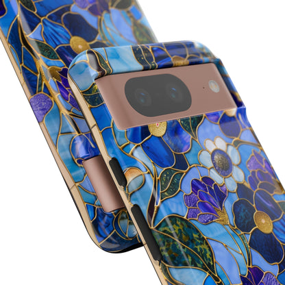 Blue Floral Stained Glass Gold Inlay Wild Flowers Phone Case