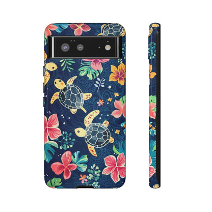 Undersea Floral Blue Sea Turtle Phone Case