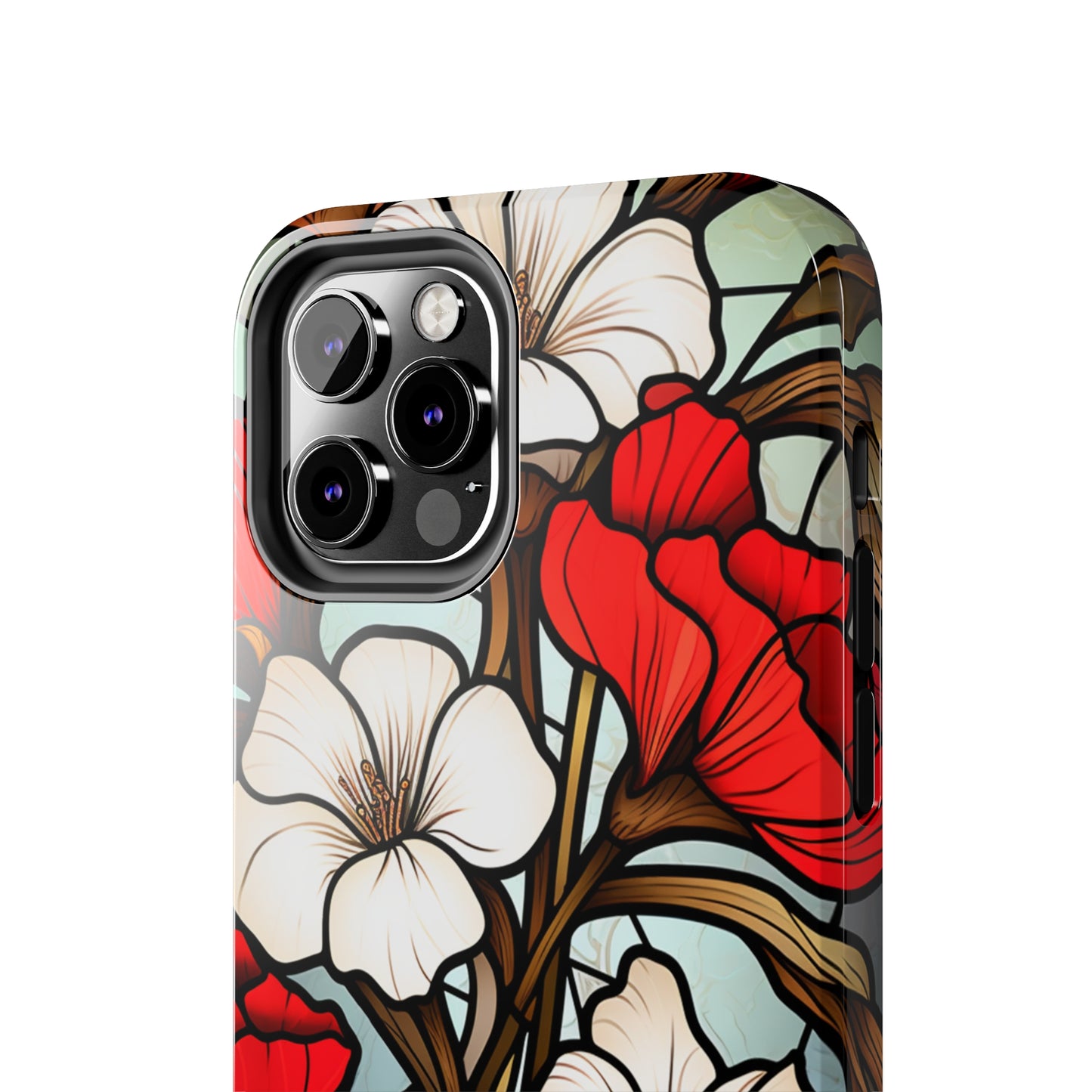 Red and White Floral Stained Glass iPhone Case