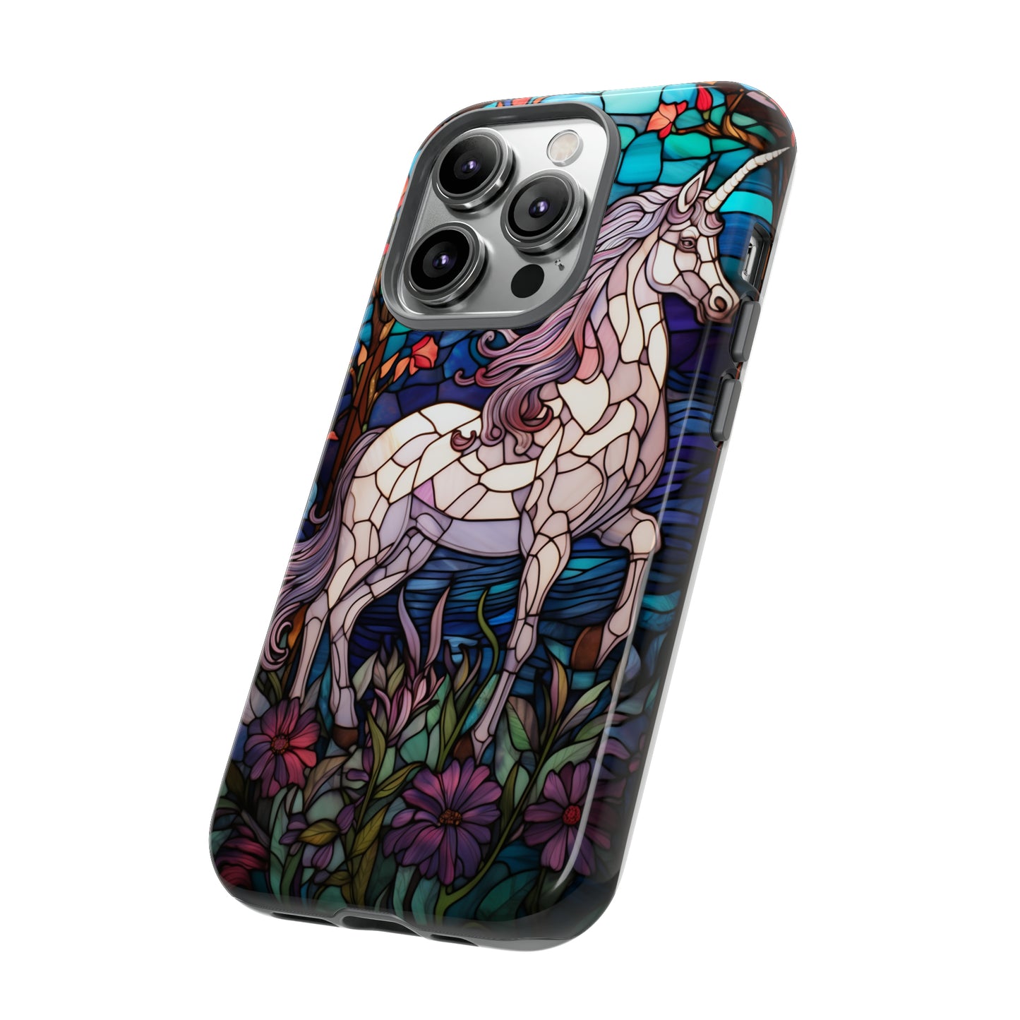 Unicorn Stained Glass iPhone, iPhone Case Retro Samsung Galaxy Phone Tough Case iPhone 15 14 Plus 13 12 7 8 Se Hippie Boho Style