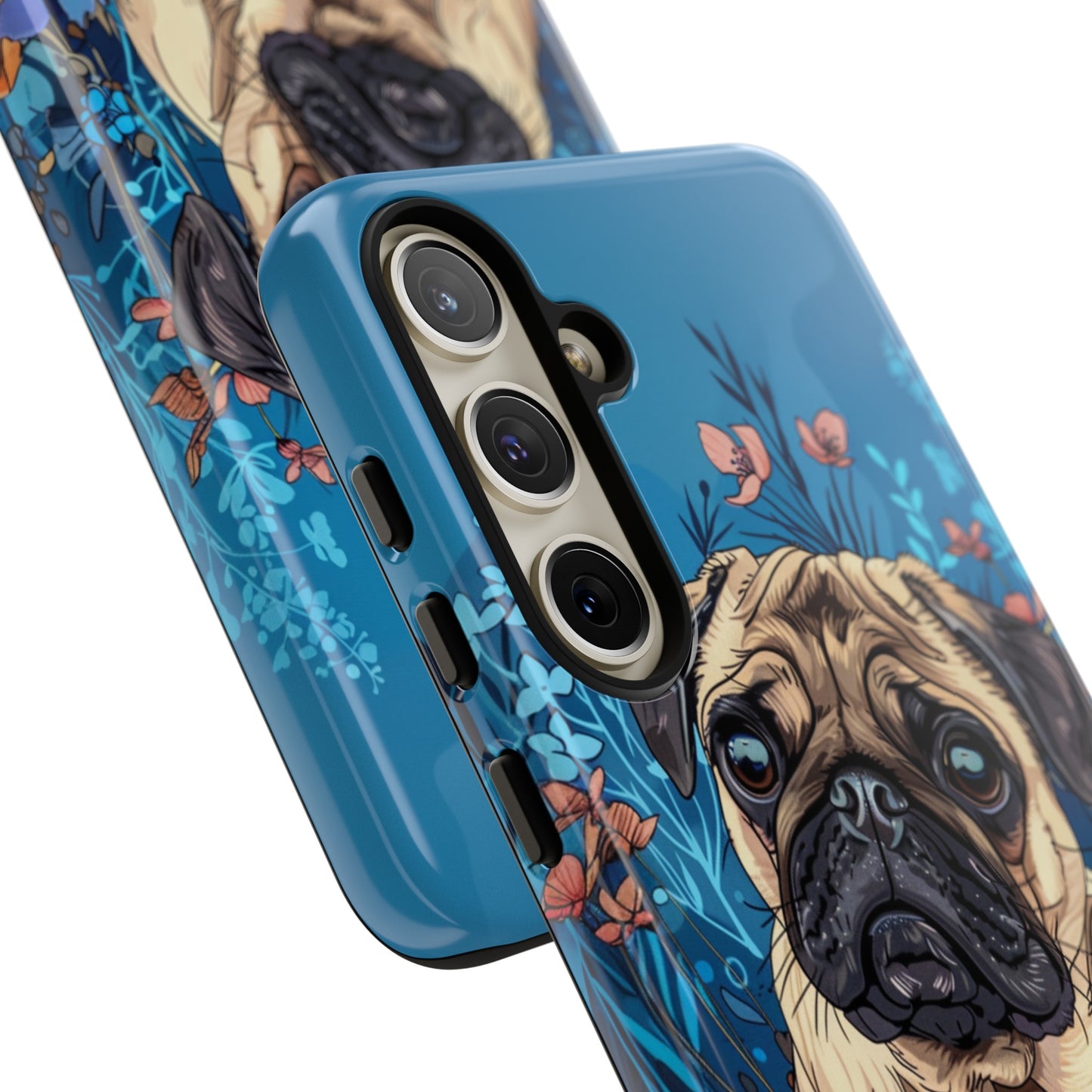 Blue floral pug cover for Samsung Galaxy S24