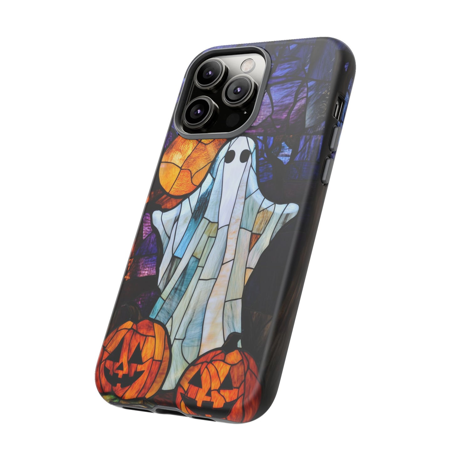 Stained Glass Halloween Ghost and Jack-o'-Lanterns Phone Cover