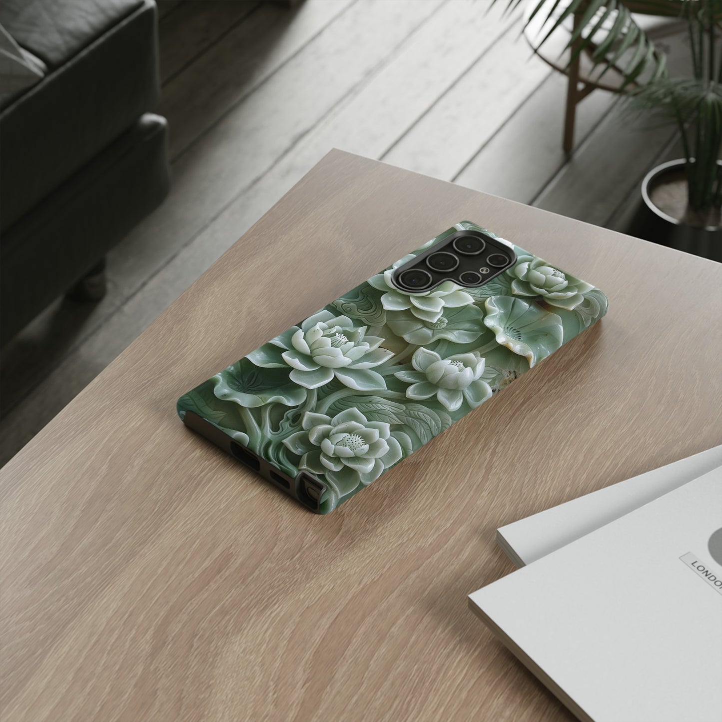 Green Jade Lotus Floral Art Phone Case