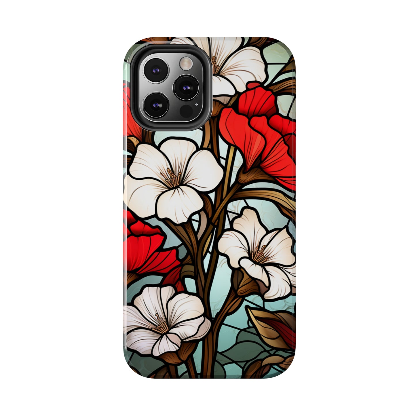 Red and White Floral Stained Glass iPhone Case