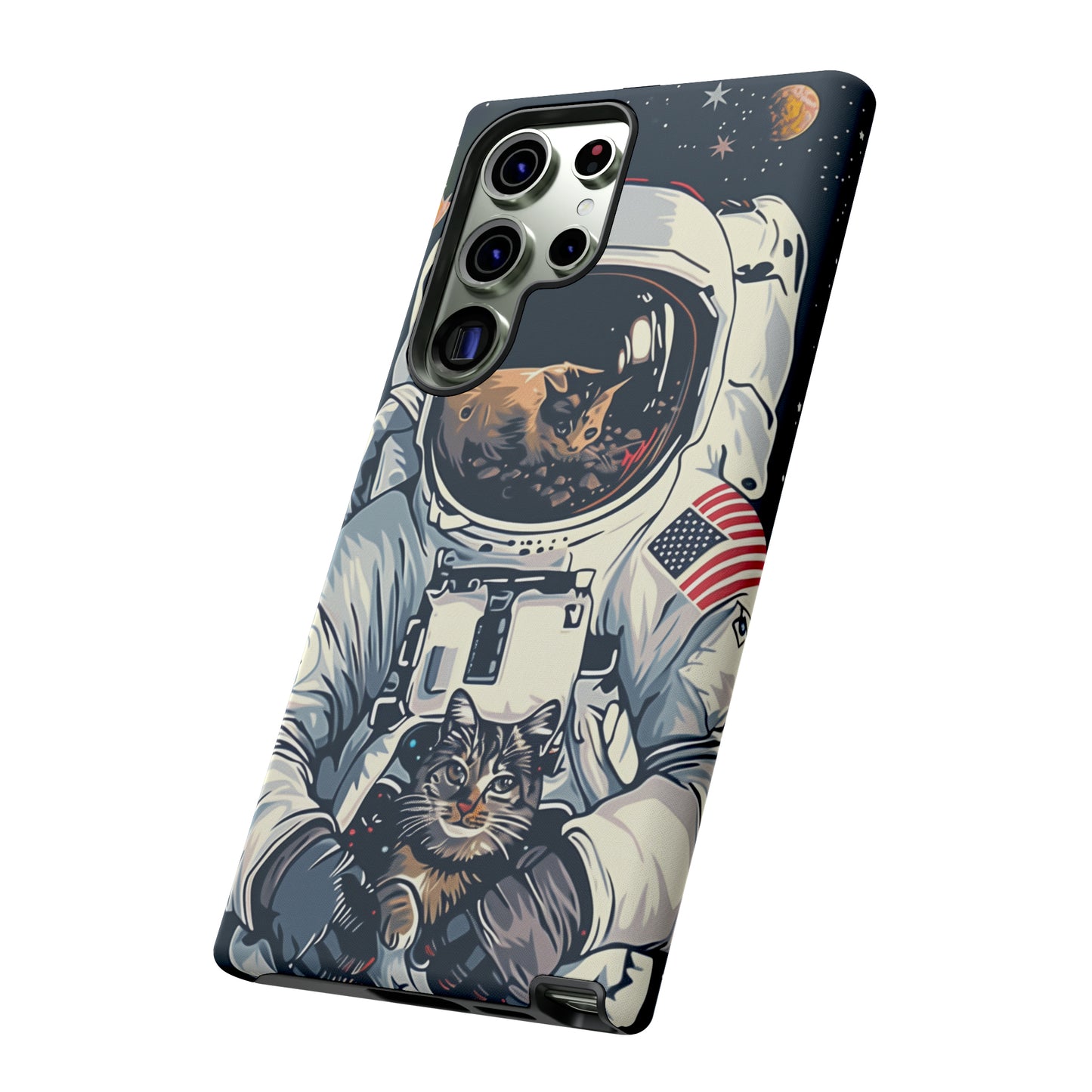 The Astronaut and the Cosmic Cat Phone Case