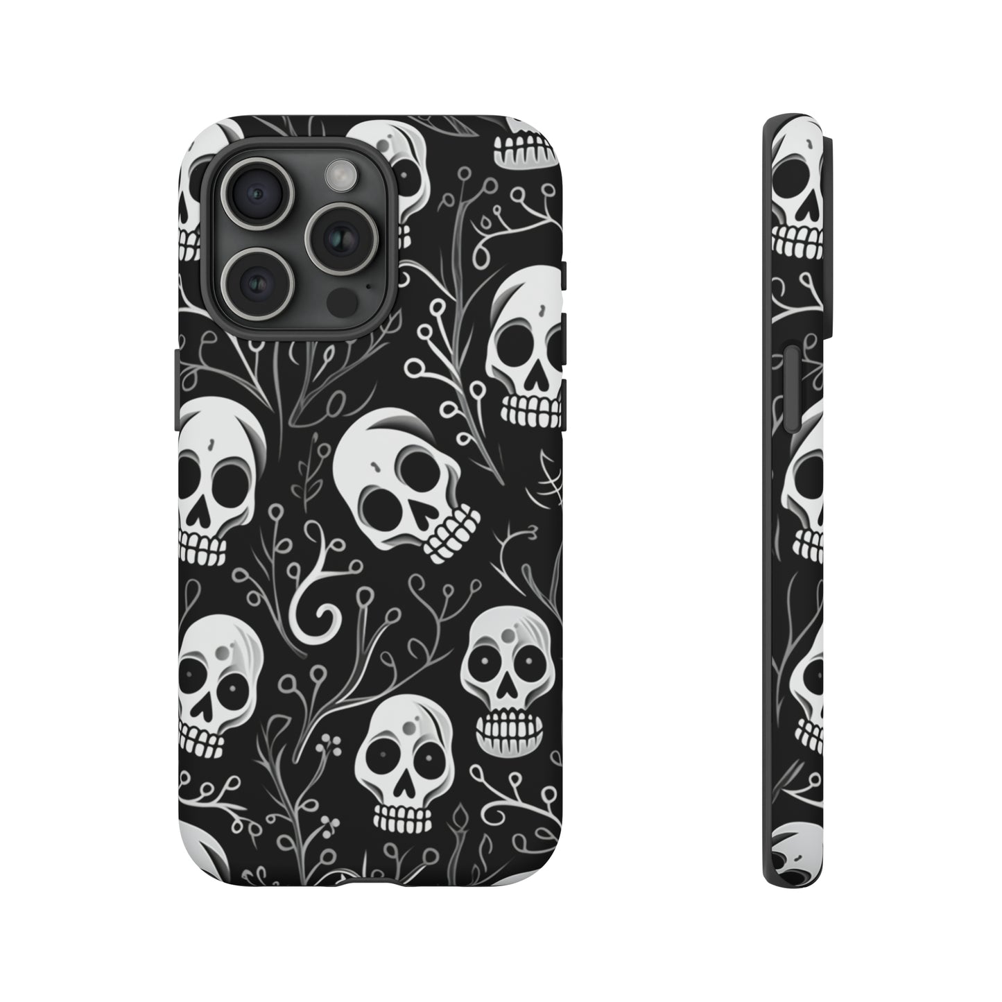 Join the Goth Side: Black Skull Floral Print | Mystical Elegance Case for iPhone, Samsung Galaxy, and Google Pixel