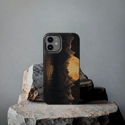 Abstract Landscape Black and Gold Mountains iPhone Case | Embrace the Mystical Full Moon