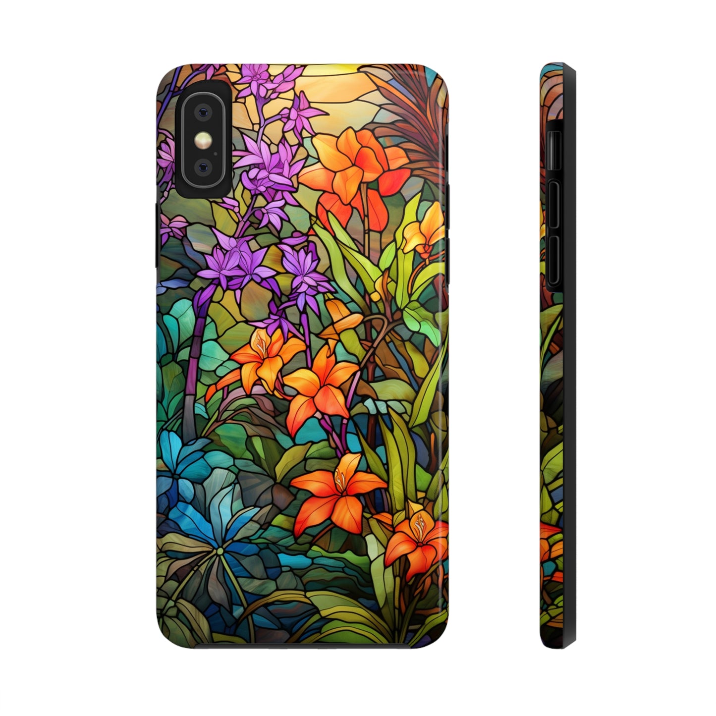 Stained Glass Phone Case Floral Aesthetic Art Nouveau Retro Samsung Galaxy Phone Tough Case iPhone 14 Plus 13 12 7 8 Se Hippie Boho