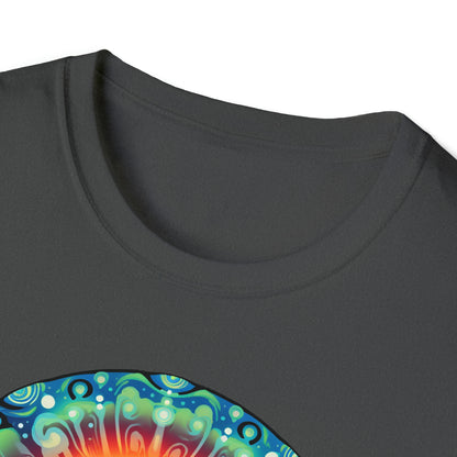 Trippy UFO Galactic Tee - Unisex Cosmic Alien Encounter T-Shirt, Vibrant Space Design