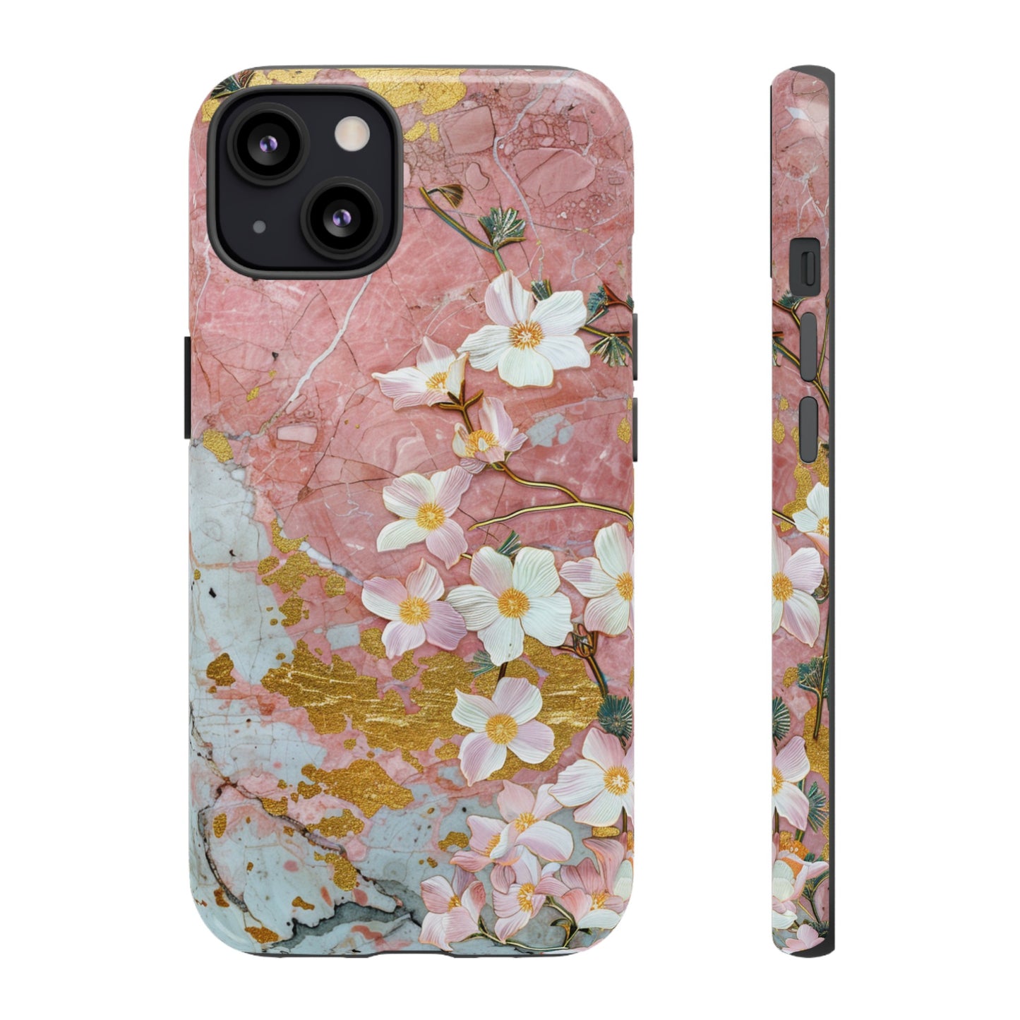 Pink Forget Me Nots Gold Floral Phone Case