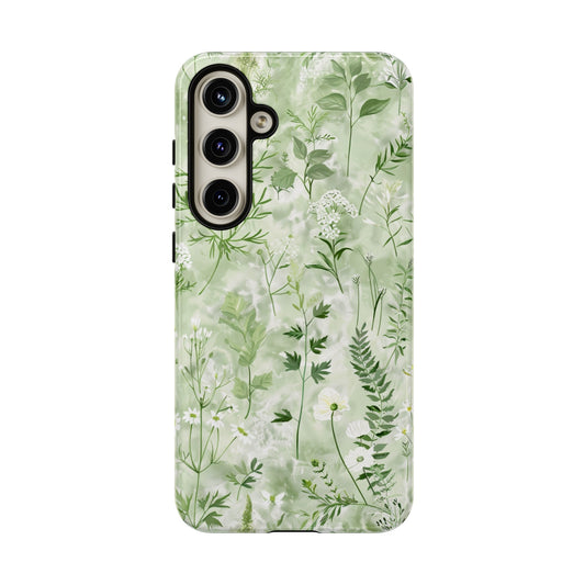 Sage green and purple wildflower cover for Samsung Galaxy S24