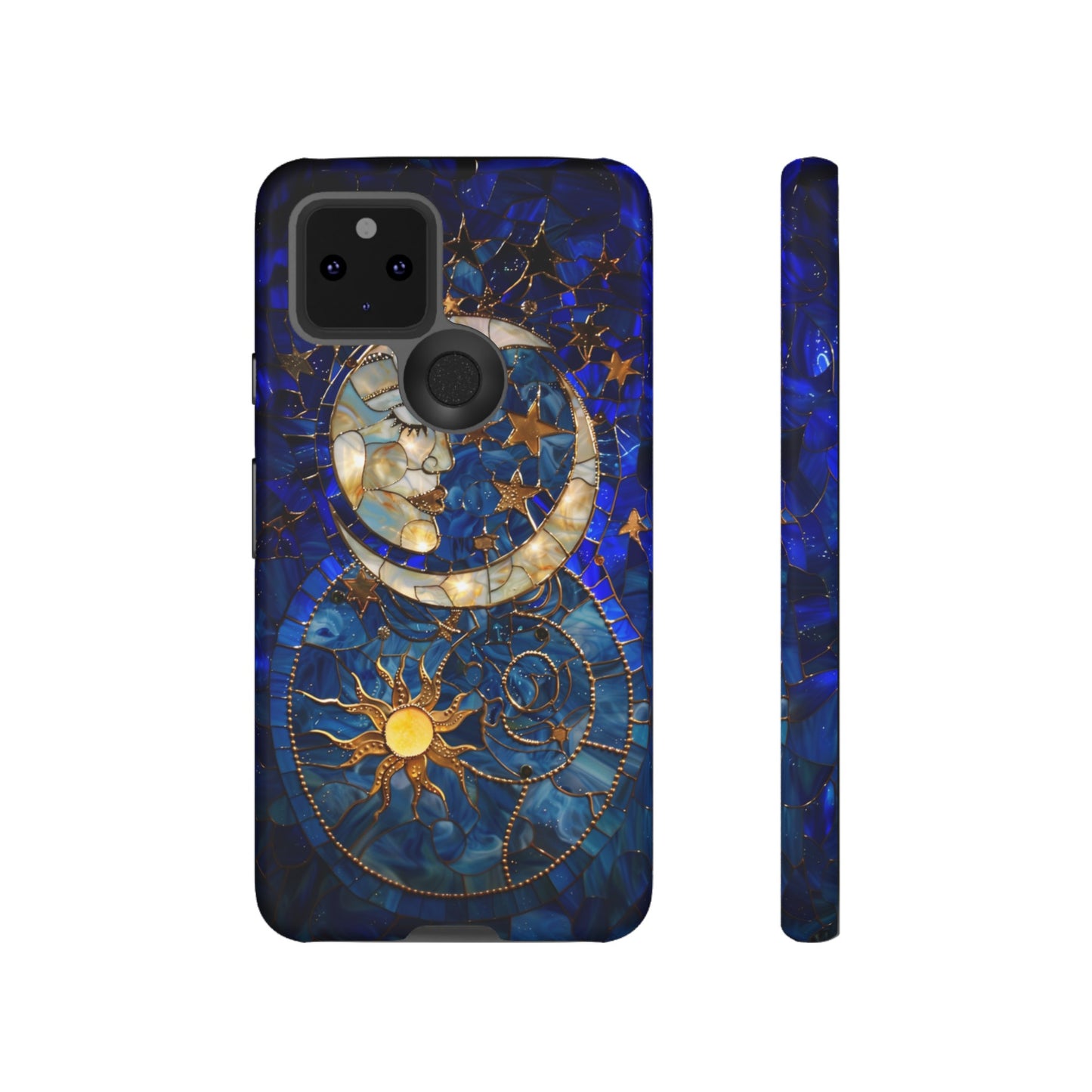 Celestial Stained Glass Moon and Stars Phone Case, Night Sky iPhone 15 Case