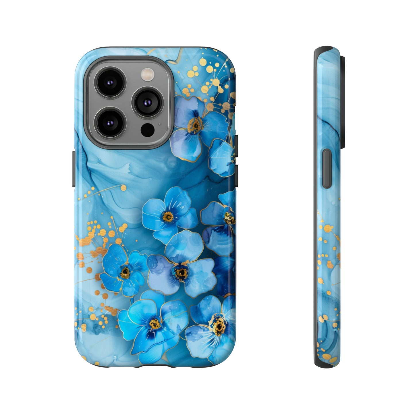 Forget Me Nots Gold Color Splash Floral Design Phone Case