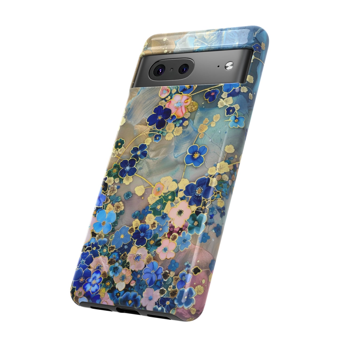 Forget Me Nots Gold Color Splash Floral Design Phone Case