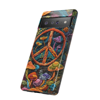 Embroidery Style Magic Mushrooms and Peace Sign Phone Case