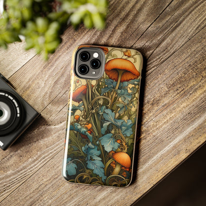 Vintage Mushroom iPhone Case Floral Aesthetic Art Nouveau Retro Phone Tough Case iPhone 14 Plus 13 12 7 8 SE Hippie Boho Style