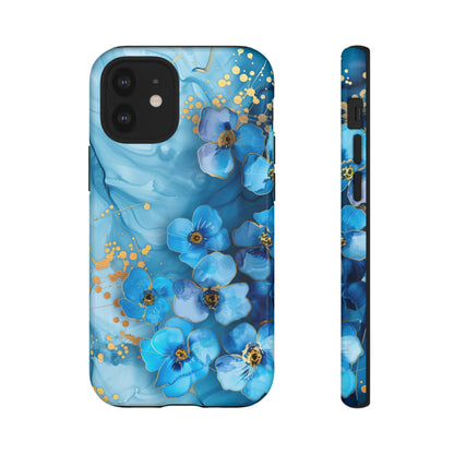 Forget Me Nots Gold Color Splash Floral Design Phone Case