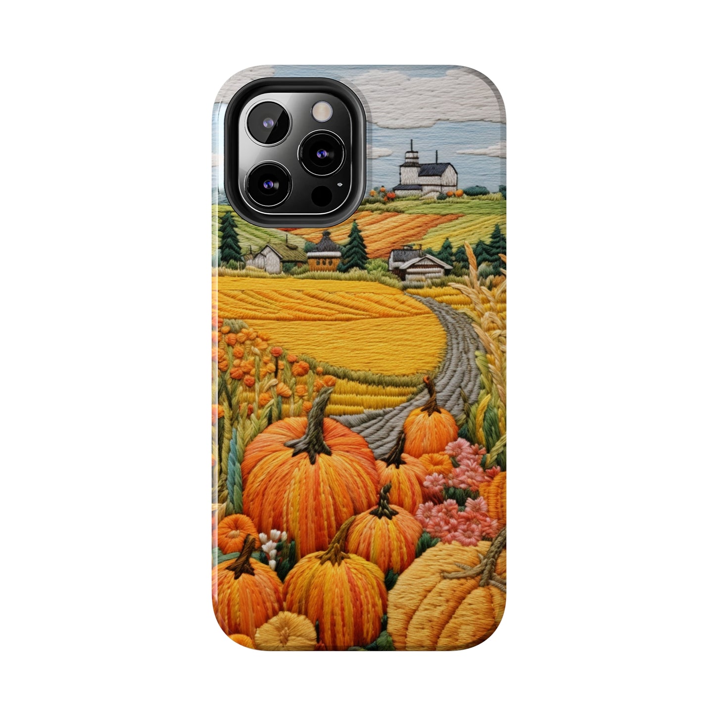 Harvest Hues: Halloween Pumpkin Patch | Embroidered Landscape for iPhone Range