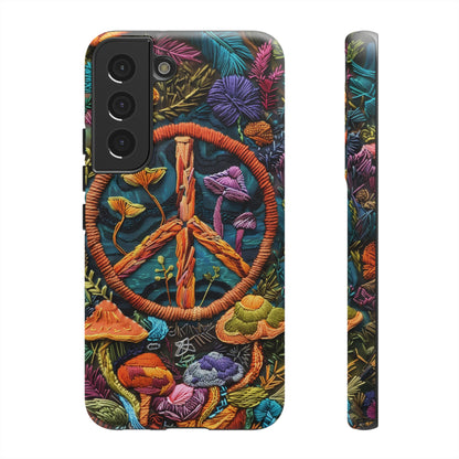 Embroidery Style Magic Mushrooms and Peace Sign Phone Case