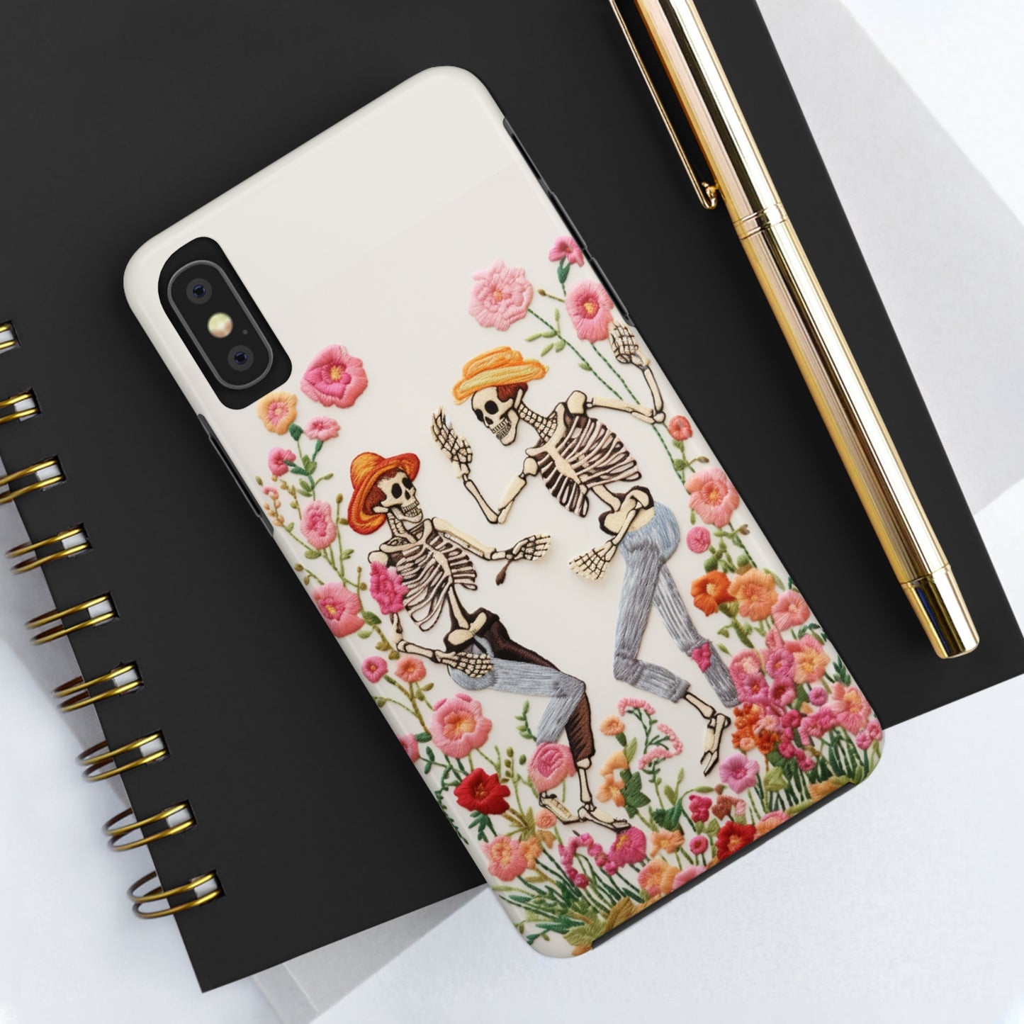 Dancing Halloween Skeletons Embroidery iPhone Case | iPhone X to iPhone 14 Pro Max