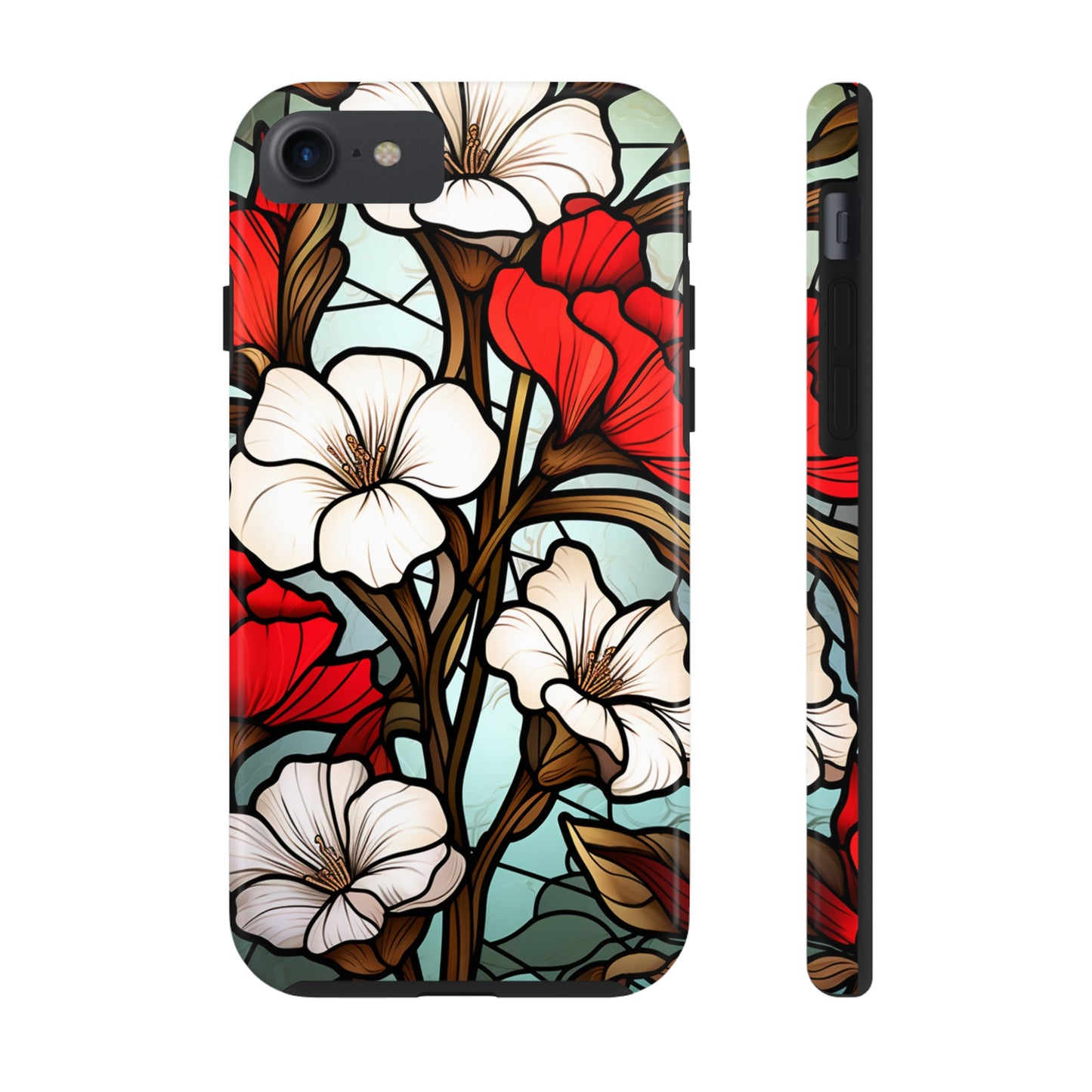 Red and White Floral Stained Glass iPhone Case