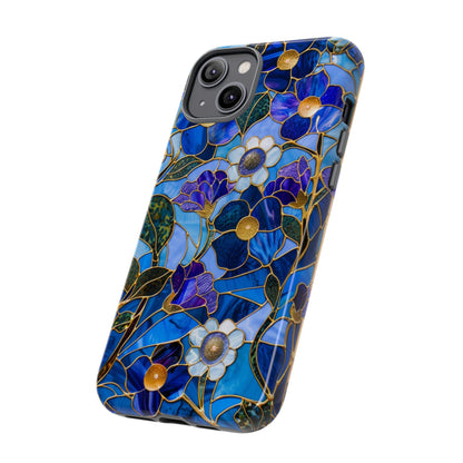 Blue Floral Stained Glass Gold Inlay Wild Flowers Phone Case