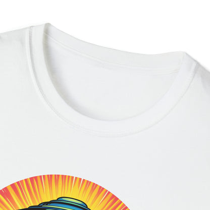 Trippy UFO Galactic Tee - Unisex Cosmic Alien Encounter T-Shirt, Vibrant Space Design