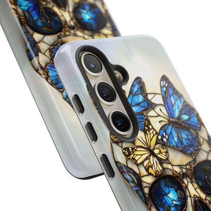 Gold and Blue Stained Glass Skull and Butterflies Phone Cover