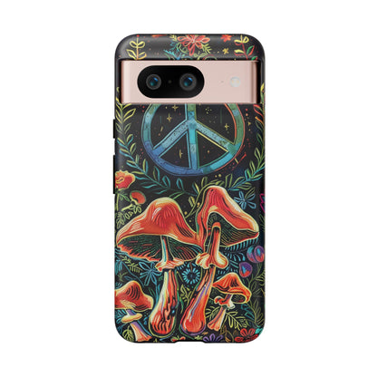 Embroidery Style Magic Mushrooms and Peace Sign Phone Case