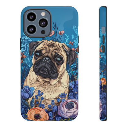 Cute Pug Dog Blue Floral Design Phone Case