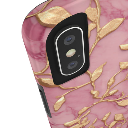 iPhone 14 Case Alluring Elegance: Pink & Gold Leaf Tough iPhone Case