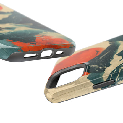 Retro iPhone Case Mountain Sunset Lake Reflection MagSafe Phone Case