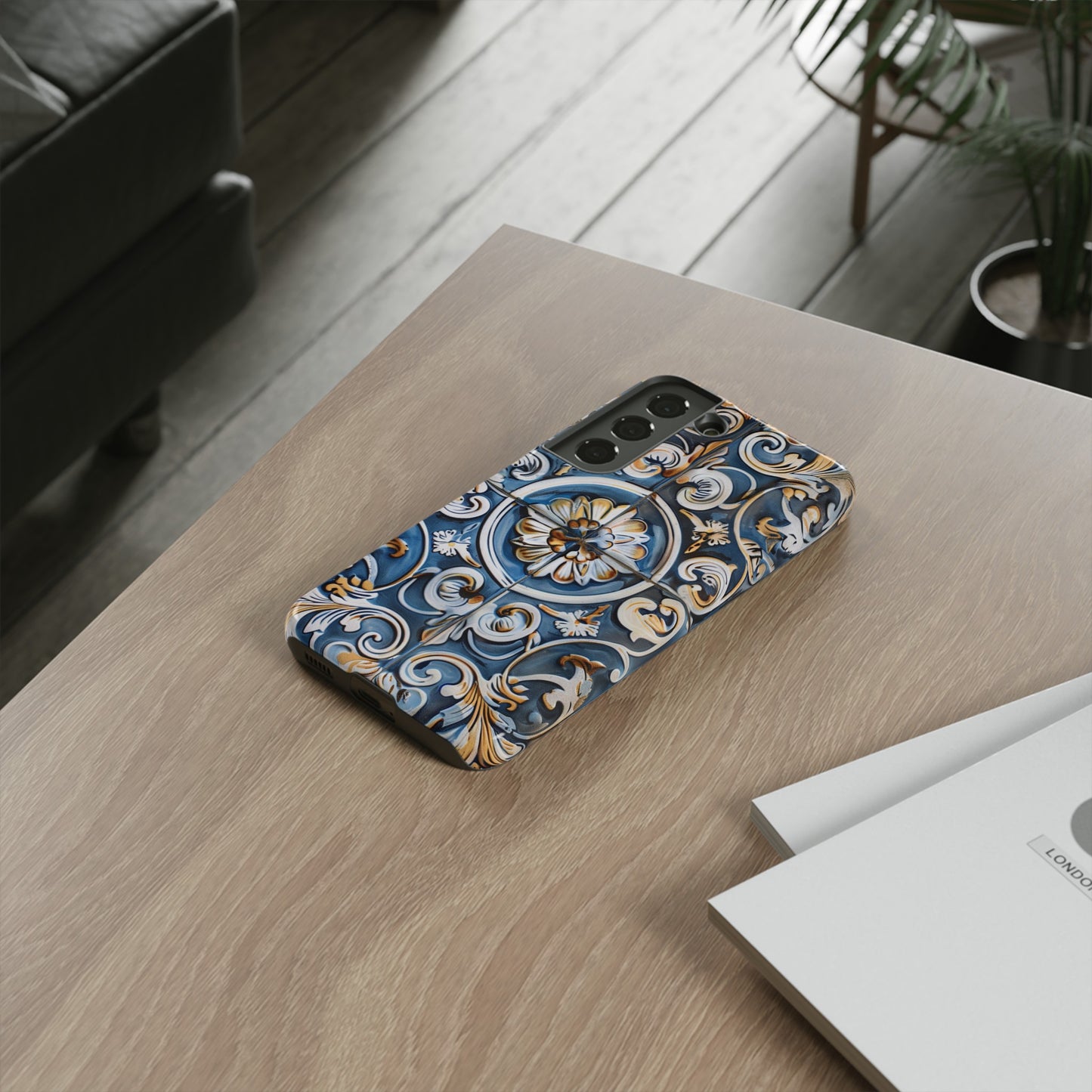 Azulejo Porcelain Blue & Creamy White Tile Mediterranean Design Phone Case