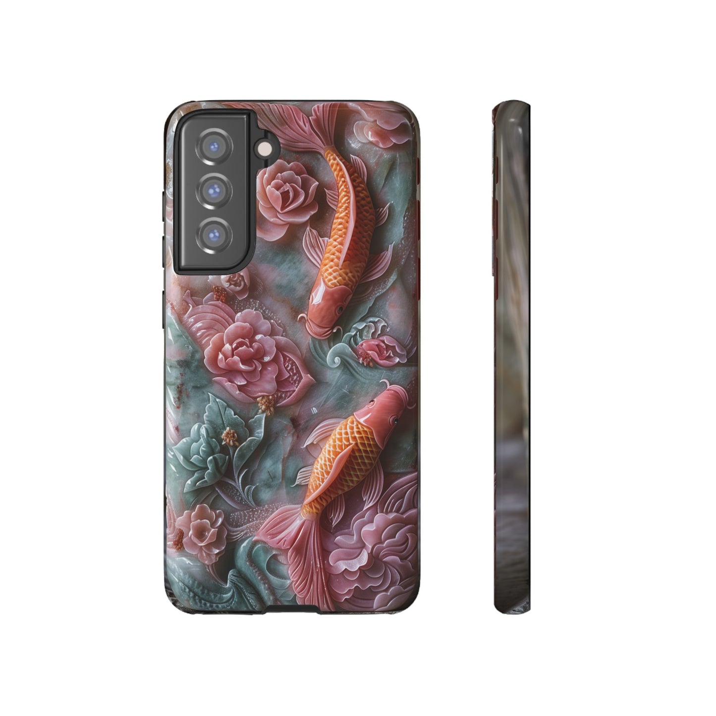 Pink Marble Fish Asian Jade Carving Koi Art Phone Case