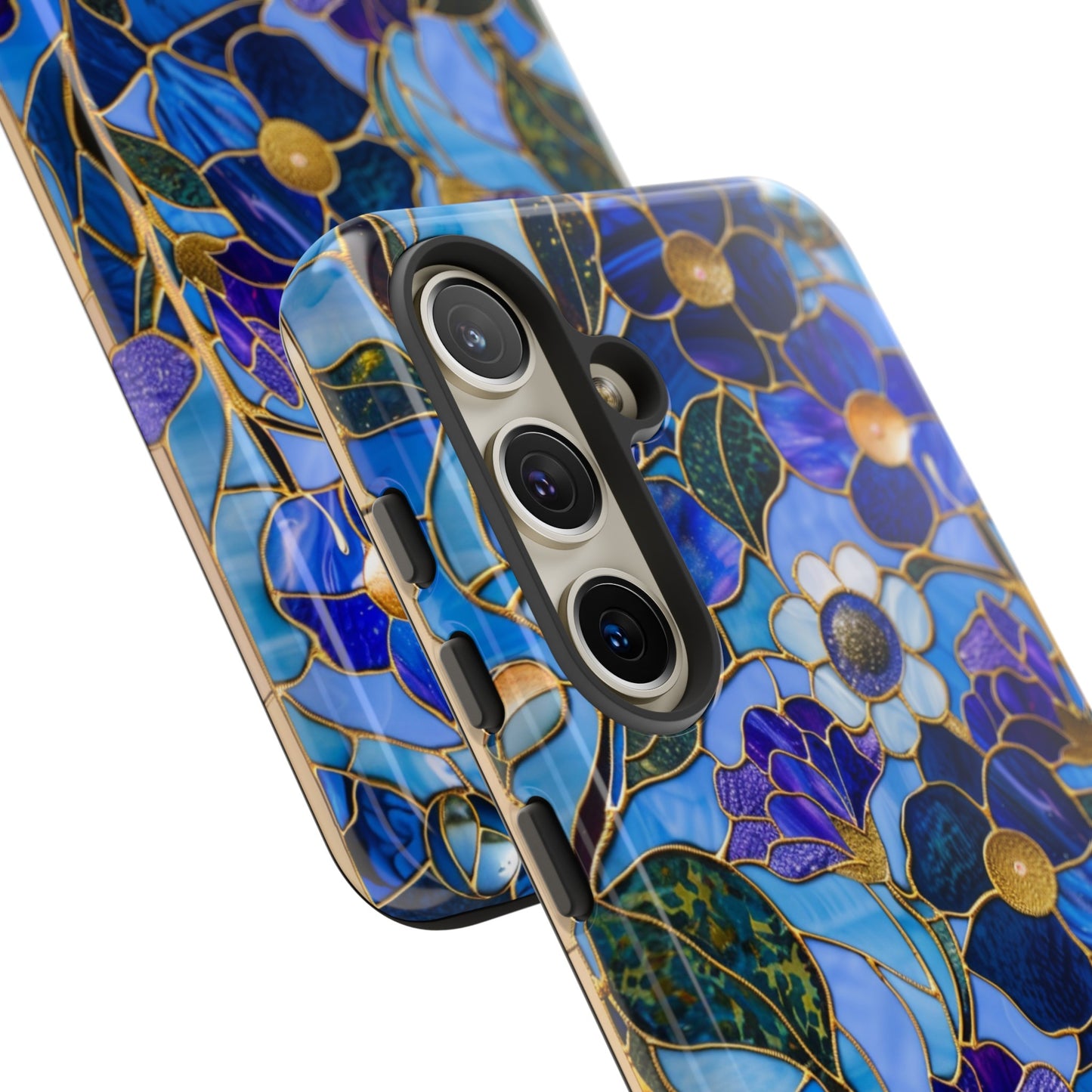 Blue Floral Stained Glass Gold Inlay Wild Flowers Phone Case