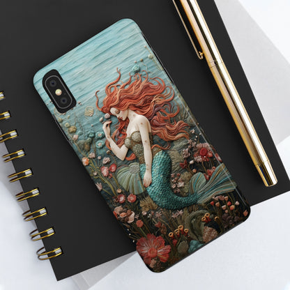 Siren's Song: Mermaid Elegance Apple Phone Case | Embroidery-Inspired iPhone Case