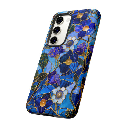 Blue Floral Stained Glass Gold Inlay Wild Flowers Phone Case