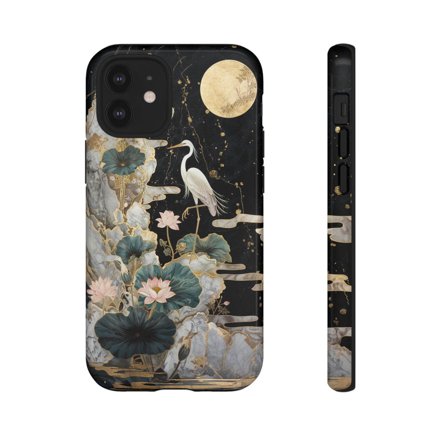 Heron and Moon Floral Zen Art Phone Case