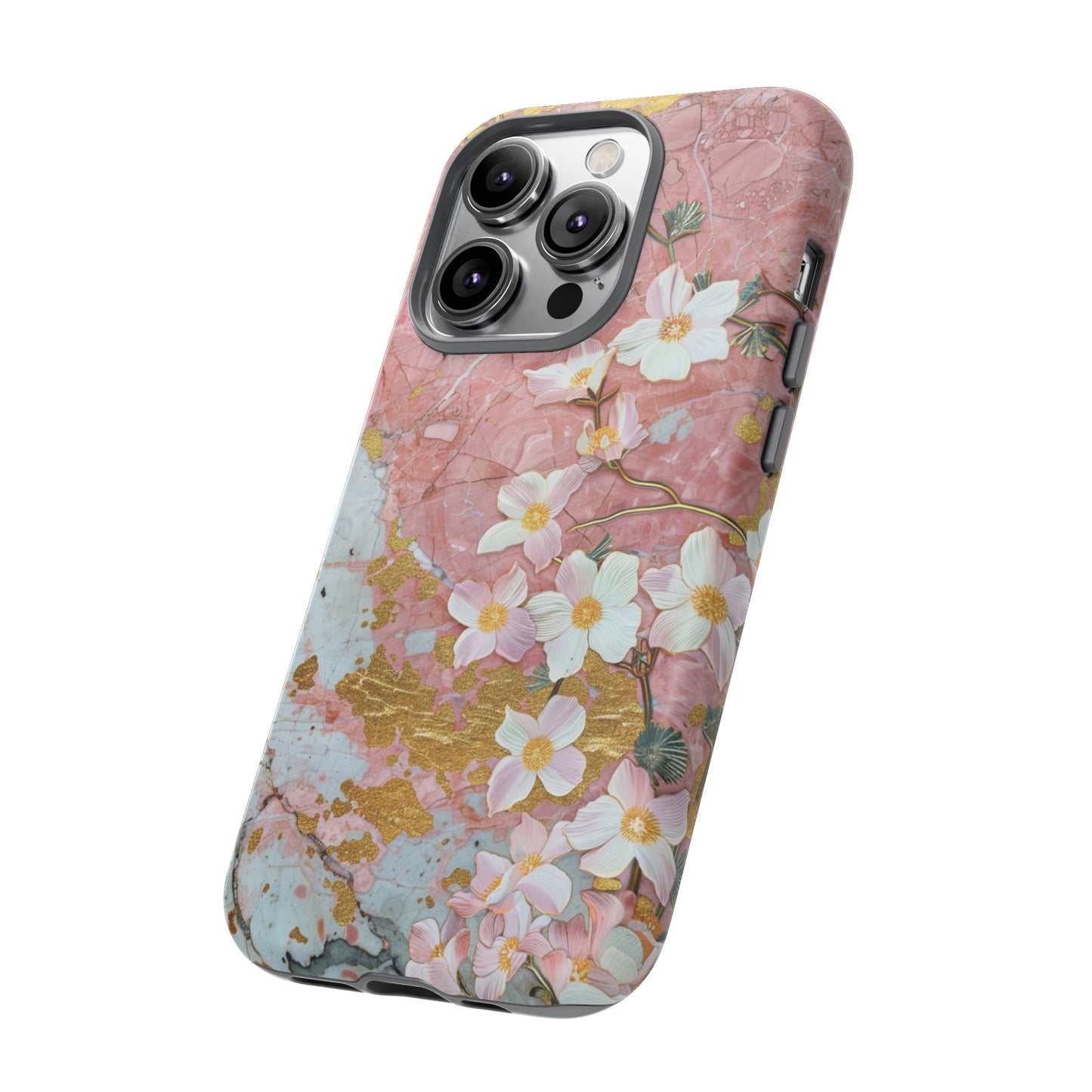 Pink Forget Me Nots Gold Floral Phone Case