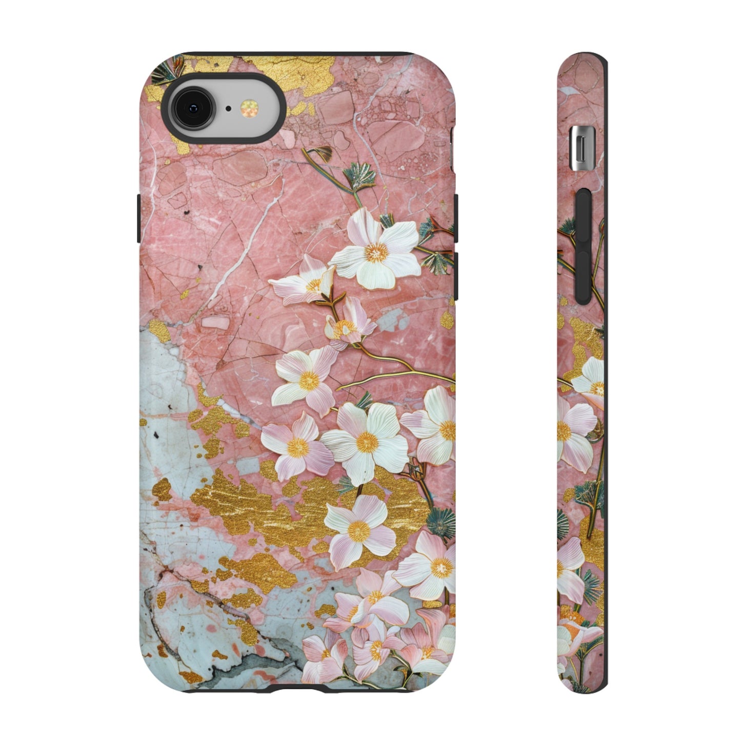 Pink Forget Me Nots Gold Floral Phone Case