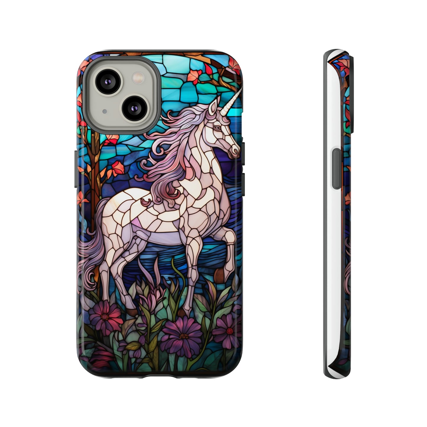 Unicorn Stained Glass iPhone, iPhone Case Retro Samsung Galaxy Phone Tough Case iPhone 15 14 Plus 13 12 7 8 Se Hippie Boho Style