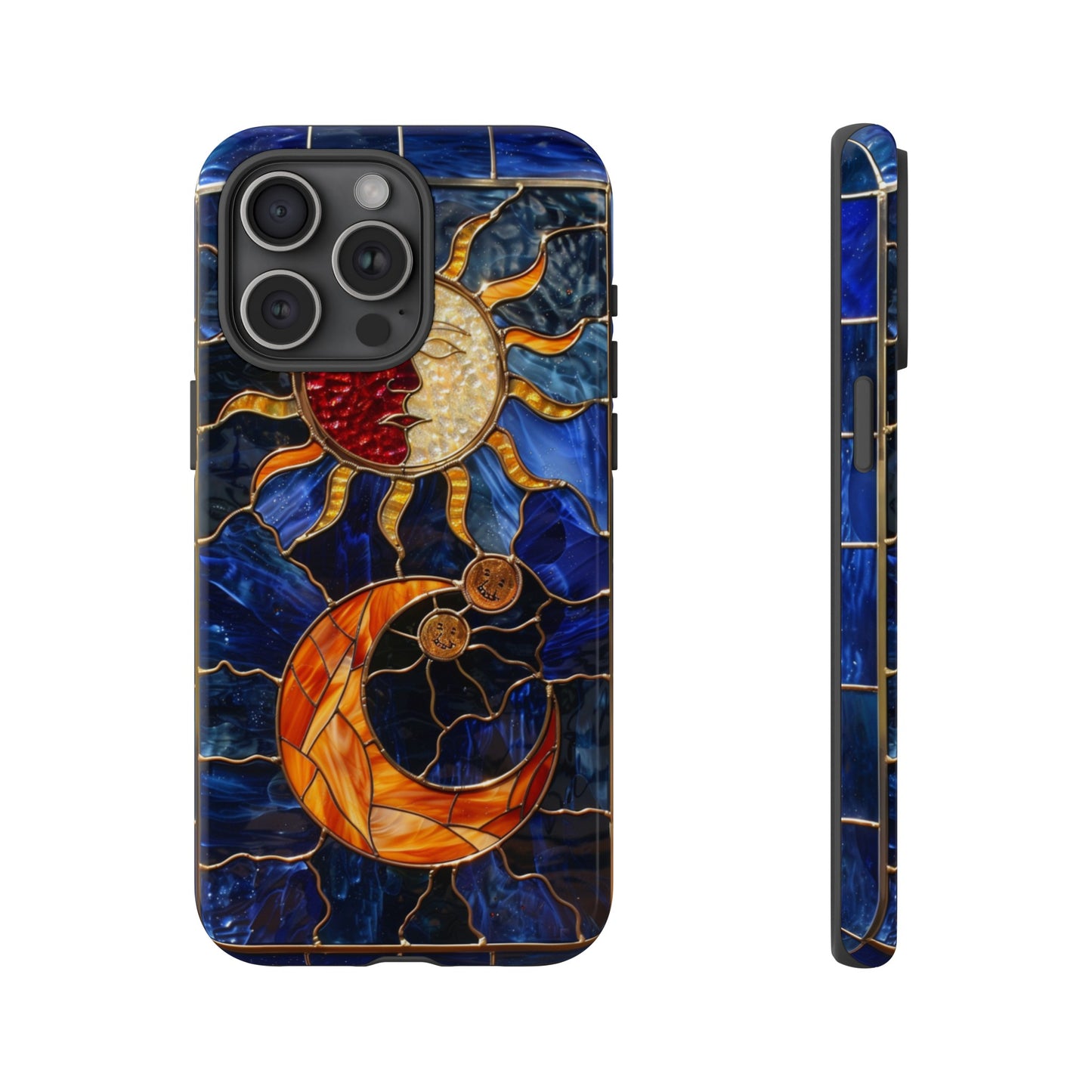 Celestial Stained Glass Moon and Stars iPhone 15 Case