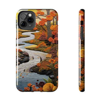 Enchanting Fall Landscape Phone Case | Vintage Boho Embroidery Style