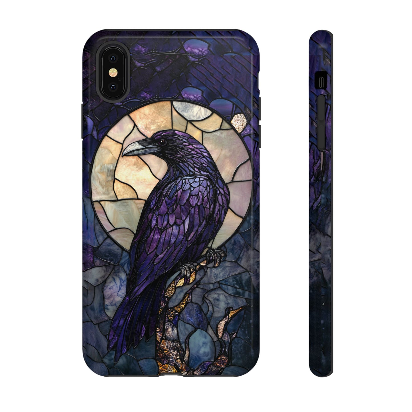 Halloween Phone Case Purple Raven Stained Glass Style Spooky Moon Phone Cover